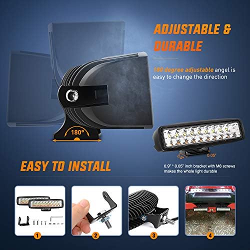 Nilight 6 Inch White & Amber LED Pod Flood Beam Fog Lights 54W