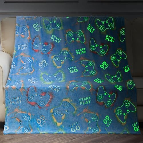 Glow in The Dark Blanket Gaming Gamer Gifts Toys for Kids Boys Game Controller Gamepad Throw for Teen Girls Toddlers Teenage Son Boyfriend Boy Gifts Adults Birthday Christmas Valentines 50"x60" by Jekeno
