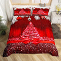 Merry Christmas Kids Duvet Cover Set King Size,Snowflake Christmas Tree Bowknot Bedding Set,Girls Boys Adults Room Decor,Red Gradient Lines Glitter Comforter Cover,Romantic Quilt Cover,2 Pillowcases by Manfei