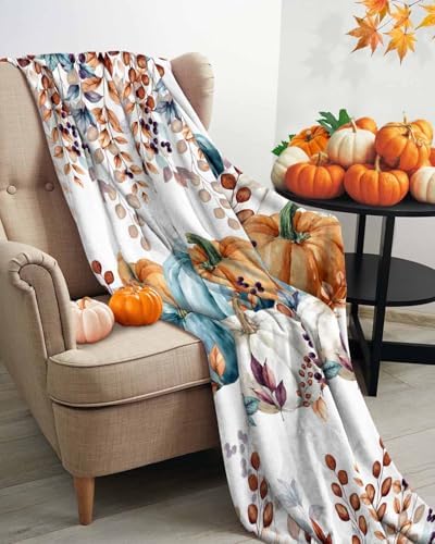 DecorLovee Orange Teal Brown Fall Blanket 40"x50", Reversible Vintage Thanksgiving Throw Blanket for Couch/Bed, Botanical Lightweight Soft Throw Blankets for Girls, Warm Fuzzy Blankets for Winter - Image 3