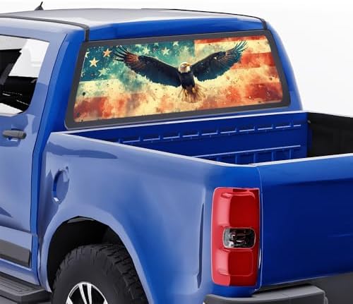 Vintage Flag Eagle Truck Rear Window Graphic Decals, Rustic Nature Animal Pickup Car Window Stickers Truck Back Window Film Decal for Trucks SUV 66 x 22 inch