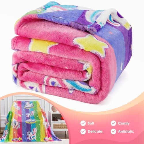 Jekeno Unicorn Toys Gifts for Girls Glow in the Dark Blanket Throw 50"x 60" - Image 4