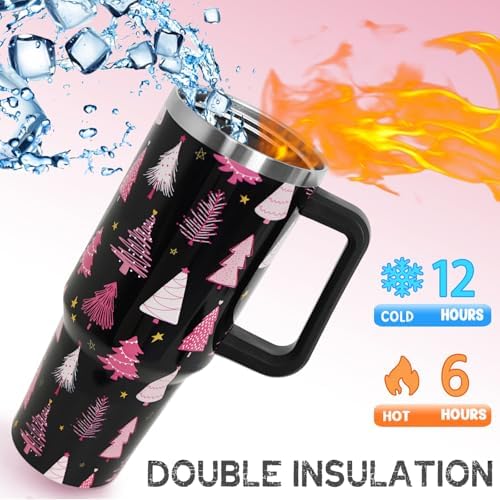 Christmas Tumbler 40 oz Xmas Tree Cup Winter Coffee Travel Mug Stainless Steel Insulated Cups Holiday Water Bottle Christmas Decor Gifts for Women - Image 4