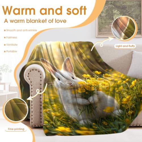 Bunny Throw Blanket for Girls Women, Cute Bunnies Rabbits Print Decor for Bedroom Living Room Couch Sofa, Gifts for Bunny Lovers 50"x60" - Image 3