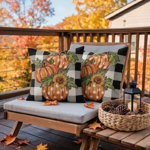 Fall Thanksgiving Pillow Covers 24x24 Set of 2, Autumn Polka Dot Pumpkin Sunflower Print Buffalo Plaid Decorative Throw Pillow Cases Holiday Outdoor Seasonal Farmhouse Decor for Sofa Couch Bed - Image 6