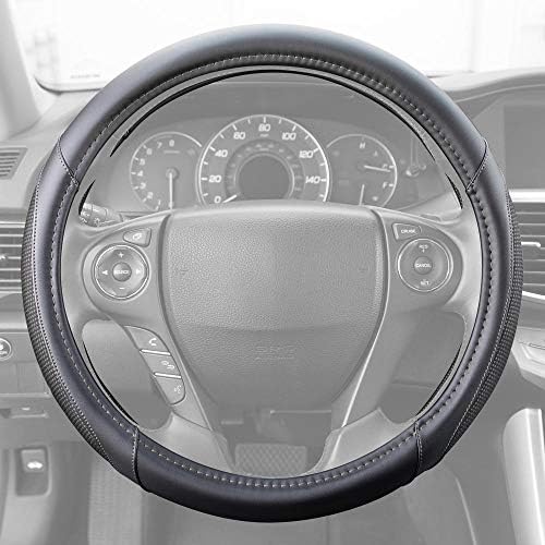Motor Trend White Steering Wheel Cover - Dotted Comfort Polyester Grip on Stitched Synthetic Leather, White/Black