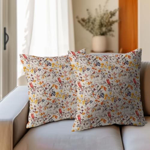 Fall Plant Pillow Covers 24x24 Set of 2 Autumn Red Cardinal Bird Maple Leaves Outdoor Throw Pillows Covers Vintage Rustic Farmhouse Decorative Farmhouse Cushion Case for Living Room Couch Sofa - Image 3