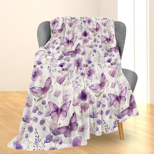 Elegant Purple Butterfly and Floral Blanket, Soft Flannel Throw Blanket for Couch, Bed, Travel, Living Room & Home Decor, Lightweight Cozy Warm Fuzzy Blankets for Adults Women Girls 80×60 in - Image 2