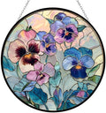 Pansies Suncatchers for Windows,12” Stained Glass Window Hangings,Hand-Painted Glass Panel Perfect for Home Décor 7.8" by 365CUSGIFTS