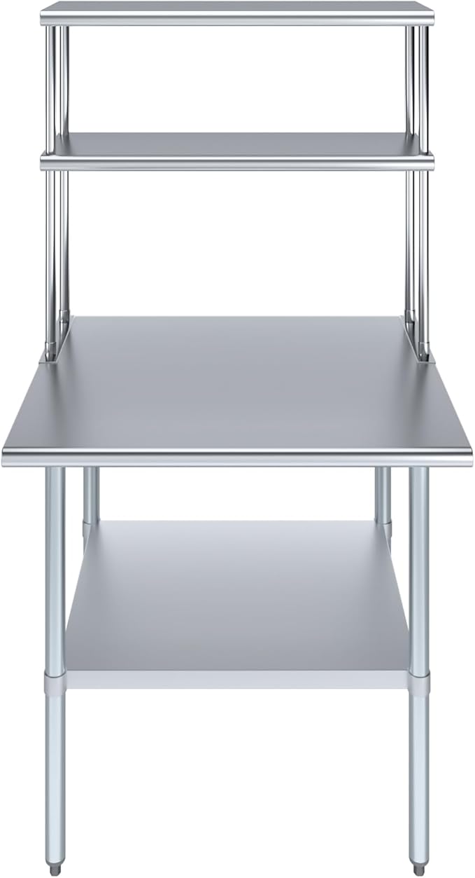 AmGood Stainless Steel Work Table Double Tier Overshelf 30" x 36" Work Table + - Image 2