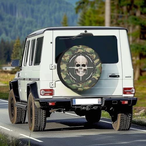 Camouflage Skull Spare Tire Cover, Weatherproof Wheel Protection Dust-Proof Tire Cover Universal for Trailers RV SUV Truck Camper, Accessories 14" Fits Tire Diameter 23.6"-27.5"