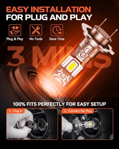 SEALIGHT H7 Led Bulbs, 80,000LM 1200% Brightness H7 Light Bulbs, 6500K Cool White Bulbs with Silent Cooling Fan, 70,000+ Hrs Long-Term Extended Lifespan, Plug and Play with Canbus Ready, Pack of 2