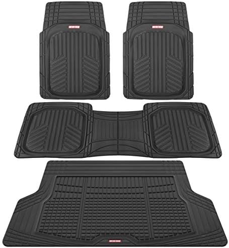 Motor Trend FlexTough Black Floor Mats for Cars & Cargo Mat Full Set - All Weather Front & Rear Rubber Automotive Floor Mats & Cargo Liner for SUV, Car, & Van - Interior Trunk Mat & Floors Cover