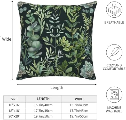 KiuLoam Black and Green Plant Pillow Covers 16x16 Inch Set of 2, Spring Botanical Plant Print Decorative Throw Pillow Cases, Botanical Style Couch Cushion Covers for Sofa Living Room Farmhouse Decor - Image 5
