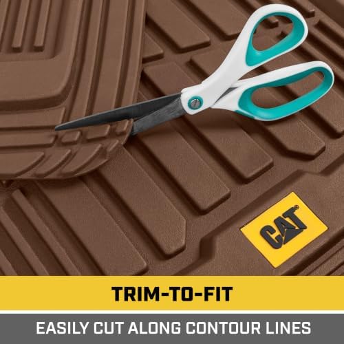 CAT® ToughRide™ Heavy-Duty 4 Piece Brown Floor Mats for Cars - Trim to Fit All-Weather Rubber Car Mats Full Set - Truck Mats & Cars Floor Mats - Interior Accessories for SUVs & Car Rug Protection