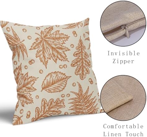 Fall Pillow Covers 24x24 Set of 2 Burnt Orange Maple Leaf Print Autumn Colored Harvest Decorative Outdoor Pillowcases Farmhouse Throw Cushion Case Decor for Home Couch Sofa Bed - Image 4