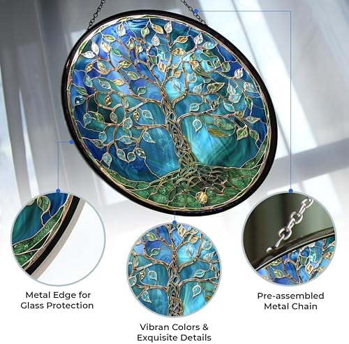 Tree of Life Stained Glass Suncatcher Window Hanging, Gothic Christmas Ornaments for Fiction Lovers, Dinosaur Room Decor for Nursery New Home Gifts - Image 2