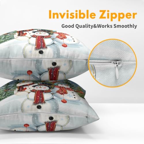 Christmas Snowman Pillow Covers 18x18 Set of 2 Blue Highly Absorbent - Image 5