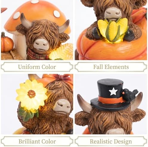 Valery Madelyn Fall Decorations for Home, Lighted Highland Cow Train Decor for Table Indoor, Resin Fall Decor Sunflower Mushroom Corn Thanksgiving Figurines for Autumn Harvest Porch Tiered Tray, 4.3" - Image 4