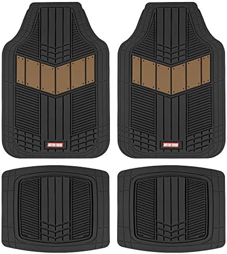 Motor Trend DualFlex™ Rubber Car Floor Mats All Weather Waterproof 4-Piece Sporty Two-Tone Design Car Mats Full Set - Universal Trim-to-Fit Floor Mats for Car, SUV, & Trucks - Car Carpet Protector