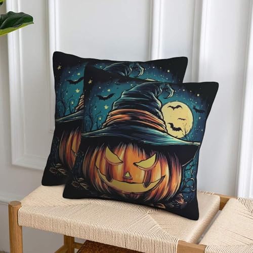 Halloween Witch Hat Pumpkin Throw Pillow Covers 18x18 inch Set of 2 Pillow Case Cushion Cover for Home Sofa Couch Living Room Car Decor - Image 4