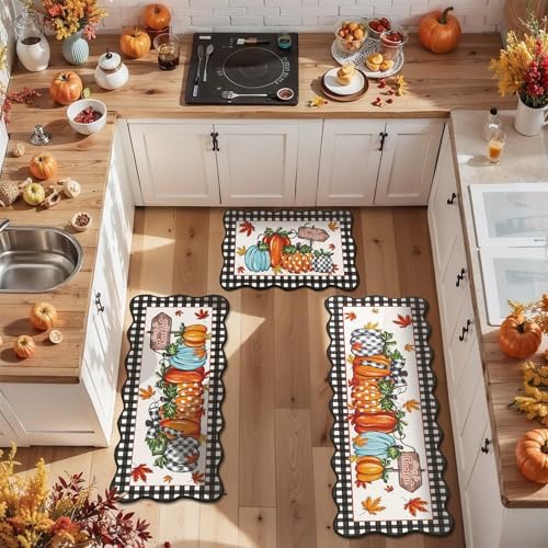 U'Artlines Fall Pumpkin Kitchen Rugs with Runner Sets 3 Piece, Washable - Image 2