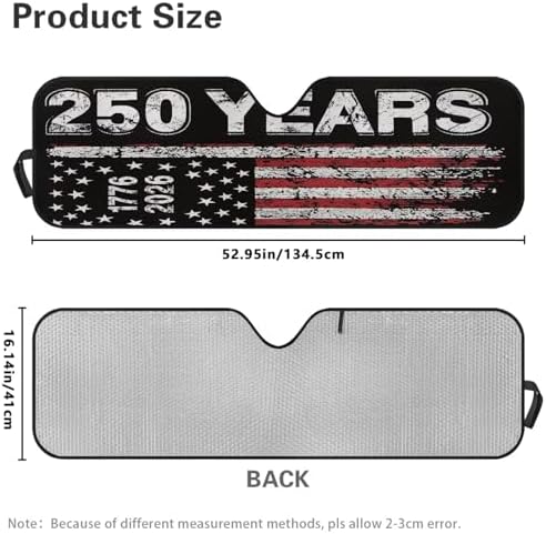 Renewold 250 Anniversary USA Sunshade for Car Windshield Car Window Cover Foldable Sun Shade for Jeep Wrangler JK JKU JL JLU 1997-2023 Gladiator JT UV Rays Sunlight Sun Visor Shield Women Men