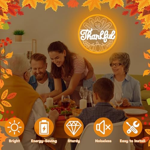 Thanksgiving Neon Signs for Wall Decor Thankful Led Sign Dimmable 3D Engraving Turkey Pumpkin Neon Lights Give Thanks Window Lights Harvest Party Decorations - Image 6