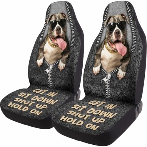 GENANY Funny Pitbull Car Seat Covers, 2-Piece Front Seat Set