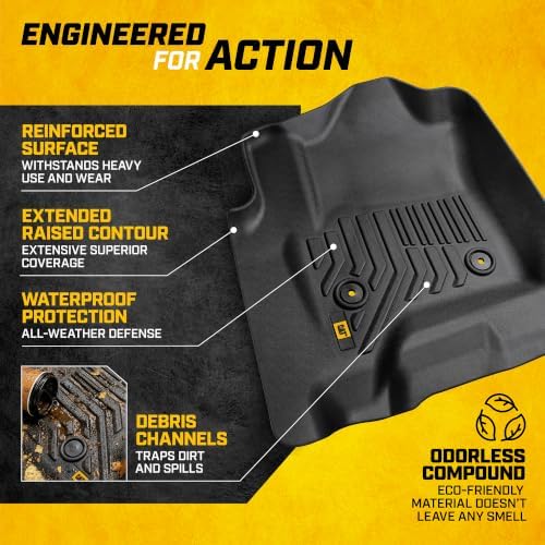 CAT® JustFit™ 3D Custom Fit Front Floor Mats for Chevy Silverado 1500 Regular Cab 2014-2018, Heavy Duty Rubber Floor Liners Laser Measured, Silverado Accessories