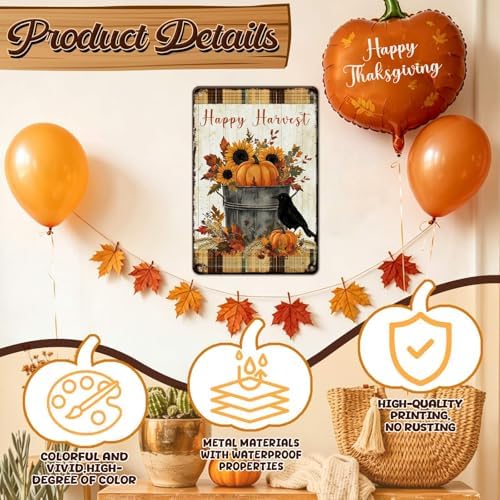 Fall Sign Thanksgiving Day Vintage Tin Sign Happy Harvest 8x12Inch - Image 3