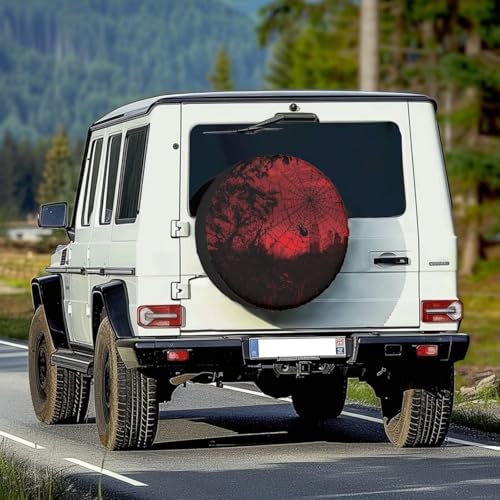 Halloween Spider Web City Spare Tire Cover, Weatherproof Wheel Protection Dust-Proof Tire Cover Universal for Trailers RV SUV Truck Camper, Accessories 18" Fits Tire Diameter 33"-34"