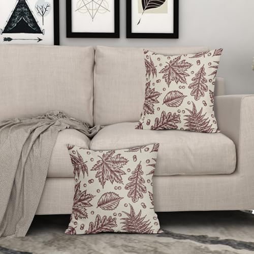 Burgundy Red Fall Pillow Covers 18x18 Set of 2 Cream Maple Leaf Print Autumn Colored Harvest Decorative Outdoor Pillowcases Farmhouse Seasonal Throw Cushion Case Decor for Home Couch Sofa Bed - Image 3
