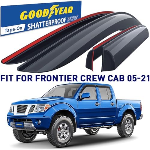 Goodyear Shatterproof Window Deflectors for Nissan Frontier 2005-2021, Tape-on Rain Guards, Window Visors, Vent Deflector Visor,Car Accessories,4 pcs. - GY008847