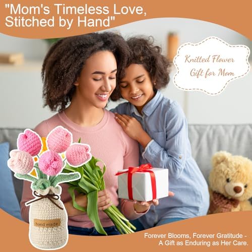 Suncalla 4 Sets Crochet Knitting Tulip Bouquet with Vase 7" - Image 5