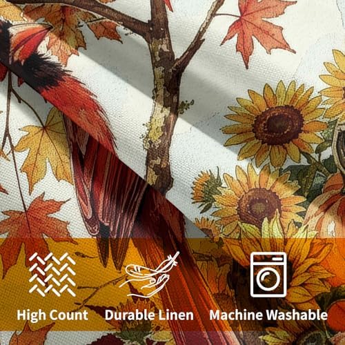 Fall Red Cardinal Bird Pillow Covers 24x24 Set of 2 Sunflower Thanksgiving - Image 7