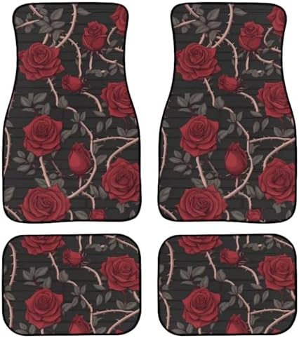 Austin Rose Car Floor Mats, Garden Thron Rose Rubber Heel Pad 4PCS for Truck SUV Driver Seat Protection, Gothic Passenger Seat and Rear Car Mats Carpet