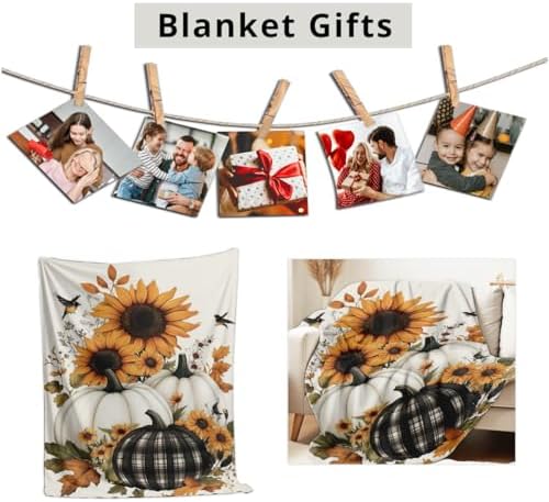 Fall Blankets and Throws White Pumpkin Print Blanket for Couch Bed Room Home Autumn Harvest Flannel Throw Thanksgiving Decor Gifts (59"x78") - Image 5