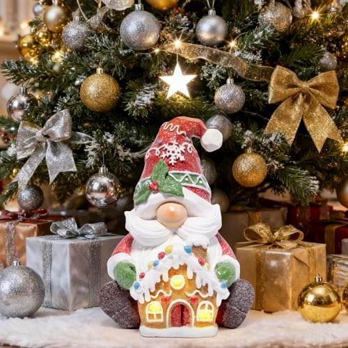 Hodao Christmas Gnome Figurine with Gingerbread House, Holiday Elf Decor - Image 4