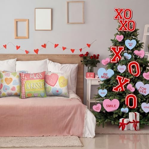 HunnmingRe 17 Pcs Valentines Day Conversation Hearts Tree Ornament Extra Large Sweet Candy Conversation Heart Tree Ornaments Be Mine Kiss Me Love Forever Heart Cut Outs for Valentine Home Decor - Image 5