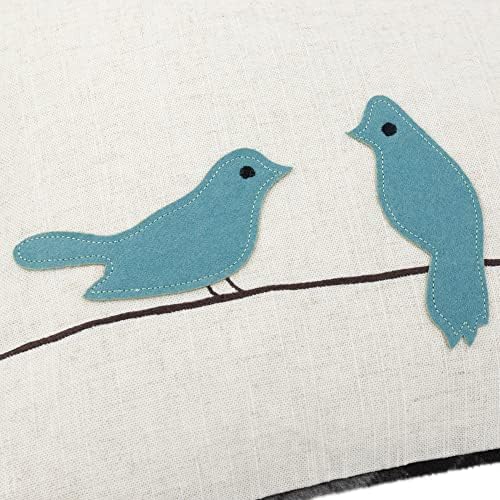 JWH Bird Throw Pillow Cover 14x24 Beige Turquoise Blue Grey - Image 3