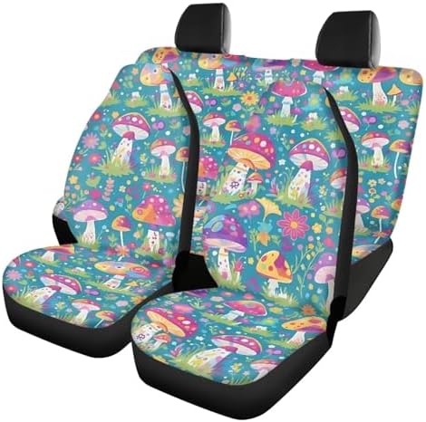 Vibant Mushroom Floral Print Car Seat Covers 4Pcs Front & Rear Breathable Seat Covers Universal Fits for Truck, Sedan, SUV Auto Interior Protector Car Accessories
