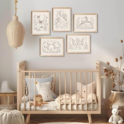 Nursery Woodland Animal Wall Art Baby Boy Canvas Wall Decor Vintage Forest Animal Art Prints Kids Room Poster Cottagecore Deer Fox Pictures Painting Neutral Artwork for Bedroom 12x16x5 Inch Unframed - Image 5