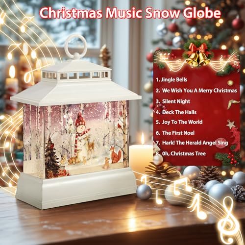 Christmas Snow Globe Lantern Water Glittering Lantern with 8 Songs & 6H Timer Romote Control Christmas Snow Globes USB & Battery Operated for Christmas Festival Decorations Gifts (Snowman) - Image 4