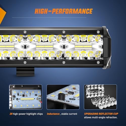 Nilight 20Inch 420W Triple Row Spot Flood Combo Led Light Bar Work Driving Lamp 4Pcs 4Inch 60W Cube LED Pods Lights with Wiring Harness Kit for Trucks Jeeps ATVs UTVs Motorcycles Ships Yachts-5 Leads