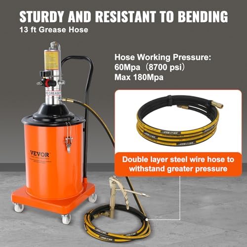 VEVOR Grease Pump, 5 Gallon Air Grease Pump with 13 ft High Pressure Hose and Grease Gun, 20L Pneumatic Grease Pump with Wheels, Portable Lubrication Grease Pump - Image 4