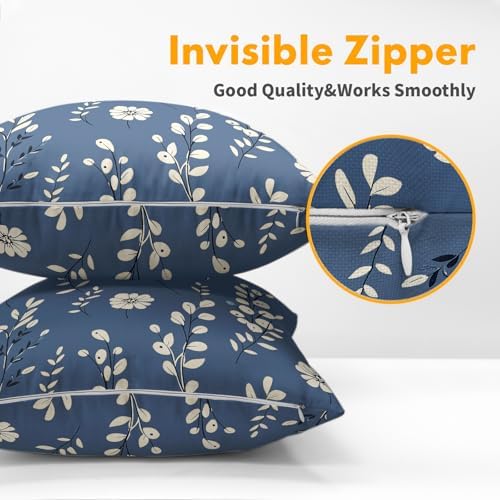 Spring Navy Blue Pillow Covers 18x18 Set of 2 Summer Throw Pillow Covers Rustic Floral Pillowcase Linen Decoration Farmhouse Soft Decorative Flower Cushion Case Couch for Indoor Outdoor Home Decor - Image 5