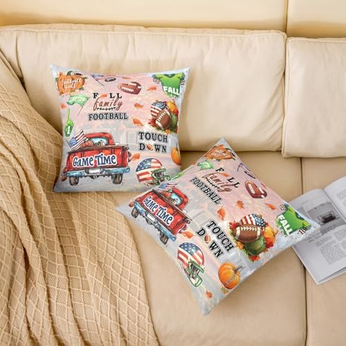 Manfei Autumn Sports Pillow Case Covers 2 Pack,Football Rugby Graffiti Pillow Covers 24"x 24" Soft Square,Rustic Fall Pumpkin Maple Leaves Decorative Throw Pillow Covers - Image 2