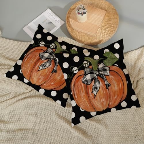 Fall Pillow Covers 20x20 Set of 2 Pumpkin Maple Leaf and Polka Dot Fall Decor Pillowcase Autumn Thanksgiving Decorative Outdoor Throw Pillow Covers Linen Farmhouse Cushion Case for Couch Home - Image 5
