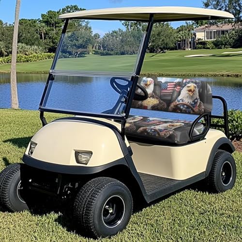 Yewatlles Universal Golf Cart Seat Cover Dress UP Golf Cart Durable Breathable Material Fit for Club Car, Easy to Install American Flag and Eagle Car